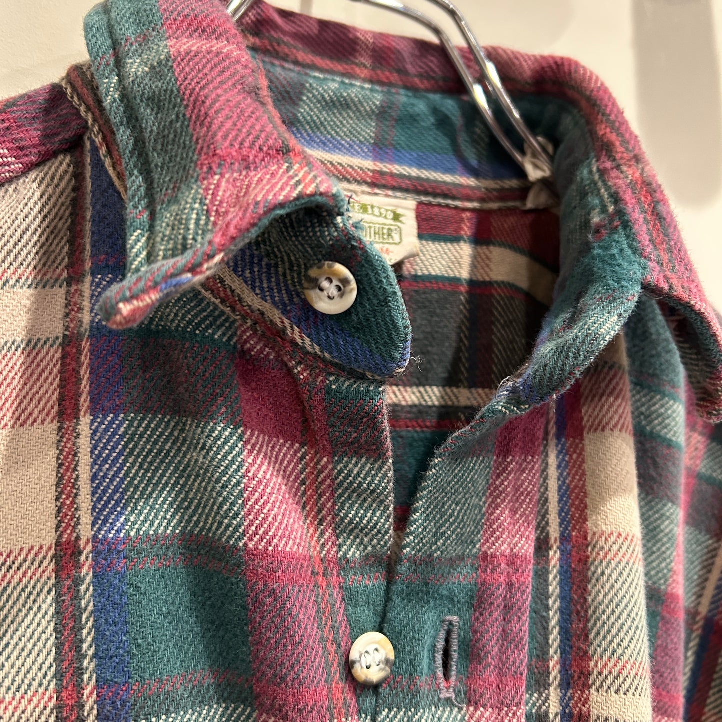 90's Five Brother ファイブブラザー ネルシャツ 紫緑ベージュ(M)/A8506SH-SO