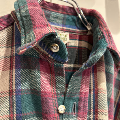 90's Five Brother ファイブブラザー ネルシャツ 紫緑ベージュ(M)/A8506SH-SO