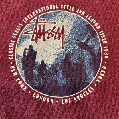 90's Stussy ステューシー プリントTシャツ USA製 バーガンディー(M)/B2525T-SO
