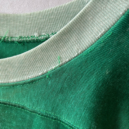 70's ブランド不明 フットボールTシャツ カップショルダー ナイロン グリーン/C0699T-SO