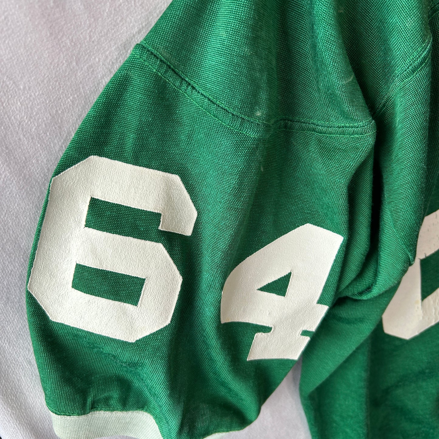 70's ブランド不明 フットボールTシャツ カップショルダー ナイロン グリーン/C0699T-SO