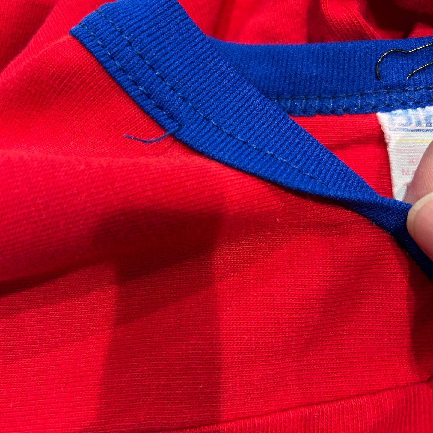 80's BIKE フットボールTシャツ De Paul Blue Demons コットン100% 赤(M)/A3779T-SO