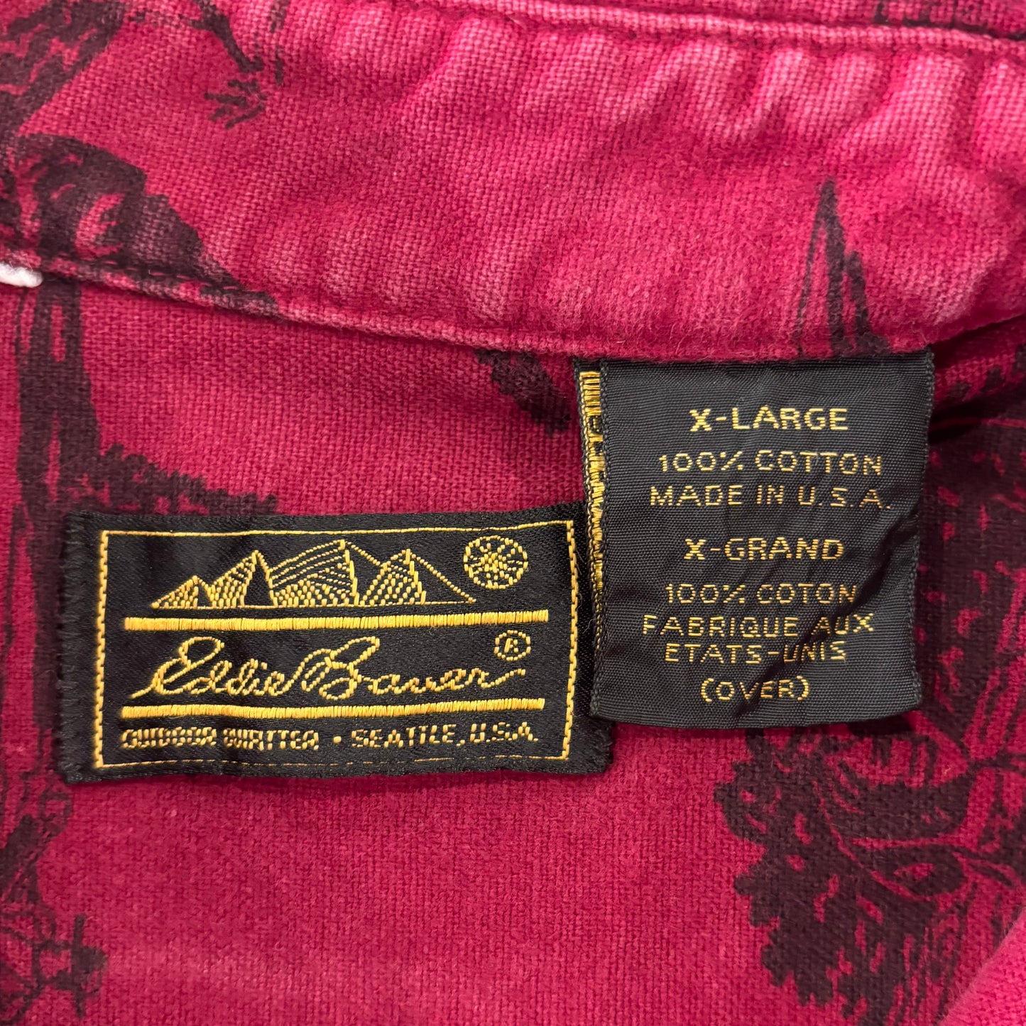90's Eddie Bauer エディーバウアー 総柄 シャモアクロスシャツ ワインレッド (XL) /B2880SH-SO
