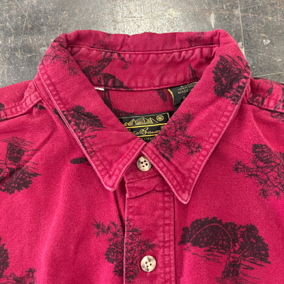 90's Eddie Bauer エディーバウアー 総柄 シャモアクロスシャツ ワインレッド (XL) /B2880SH-SO