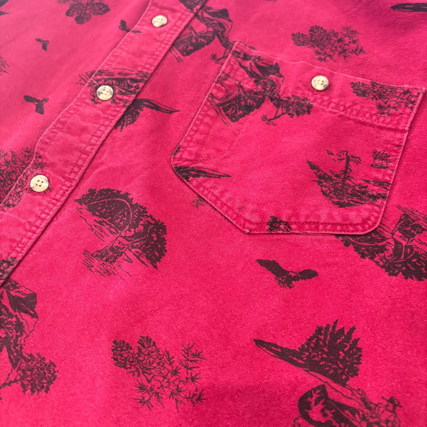 90's Eddie Bauer エディーバウアー 総柄 シャモアクロスシャツ ワインレッド (XL) /B2880SH-SO