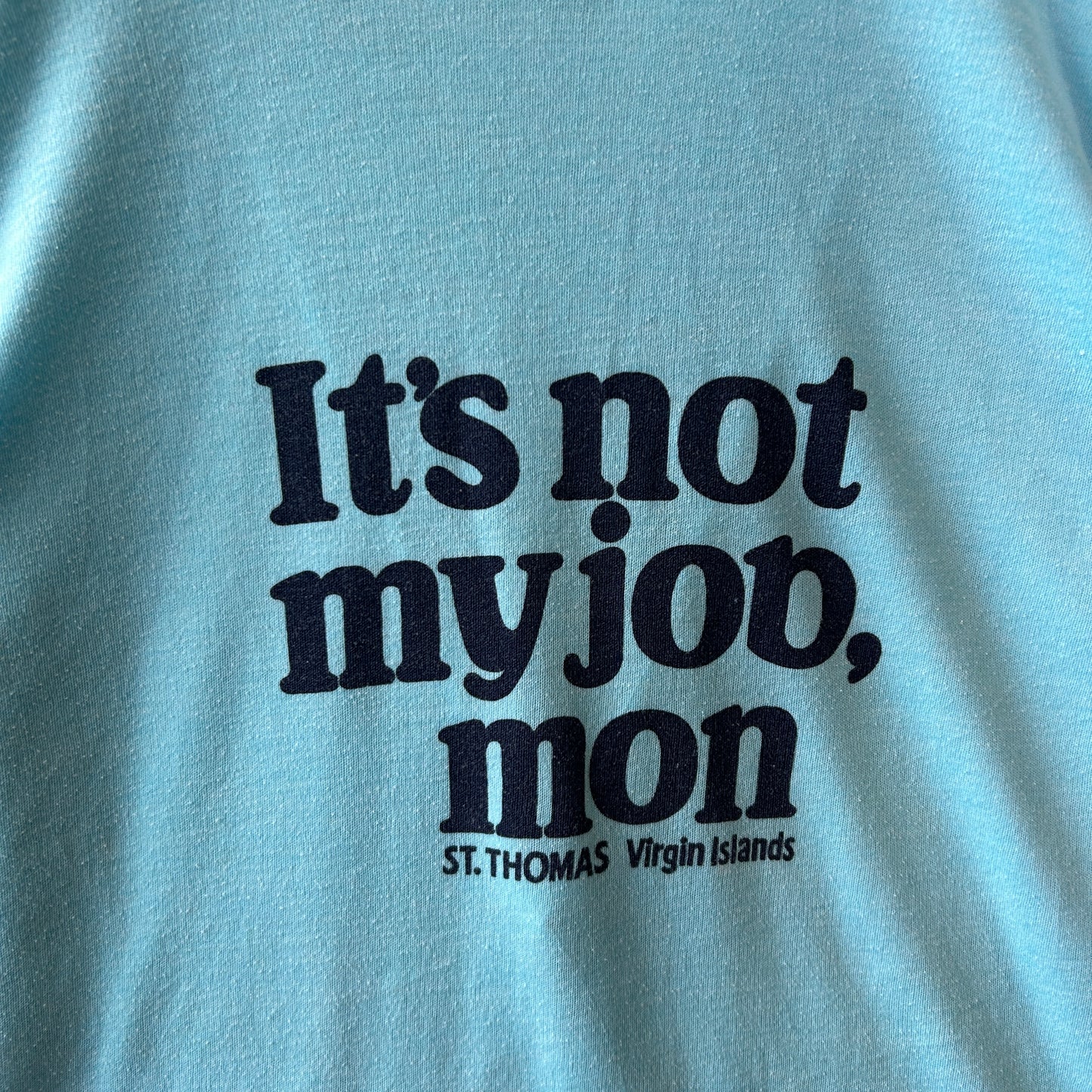 ８0's Unknown It's not my job,mon 染み込みプリント メッセージTシャツ ブルー /C0703T-SO