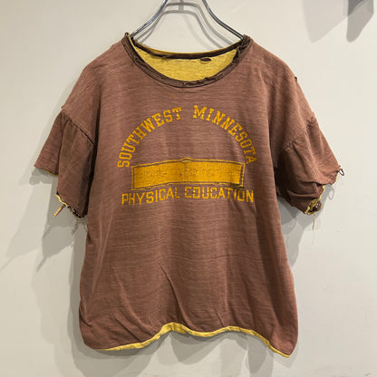 ６０’s Champion ダブルフェイスTシャツ 茶・黄(L)/A6319T-S0