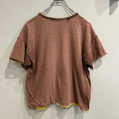 ６０’s Champion ダブルフェイスTシャツ 茶・黄(L)/A6319T-S0