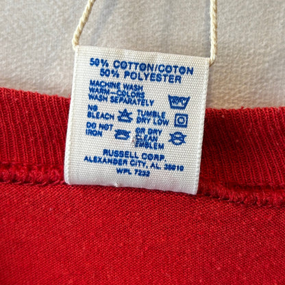 80's Jerzees  プリントTシャツ メッセージ 釣り人 赤(L)/C0706T-SO