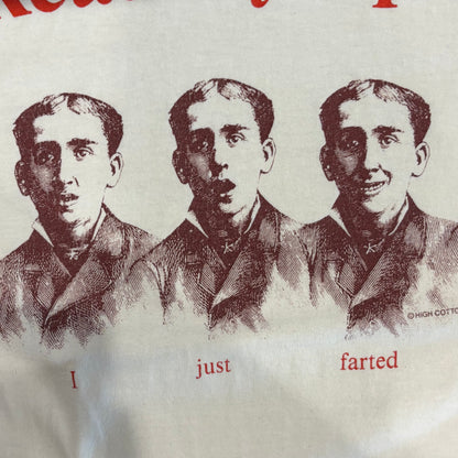 80's CAL CRU Read my lips I just farted ジョーク Tシャツ 白 (XL)/B2712T-SO