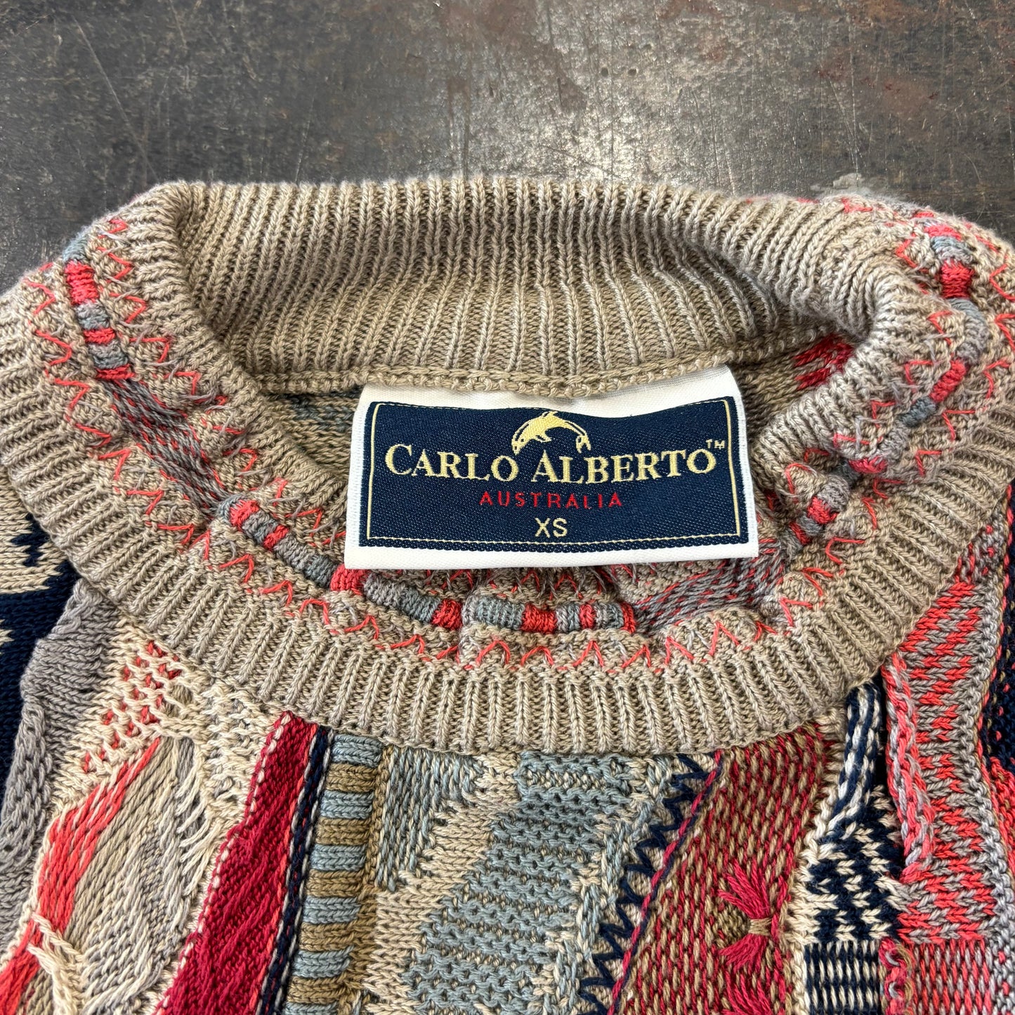 90's CARLO ALBERTO 総柄 3Dニット セーター マルチカラー (XS) /A8953K-SO