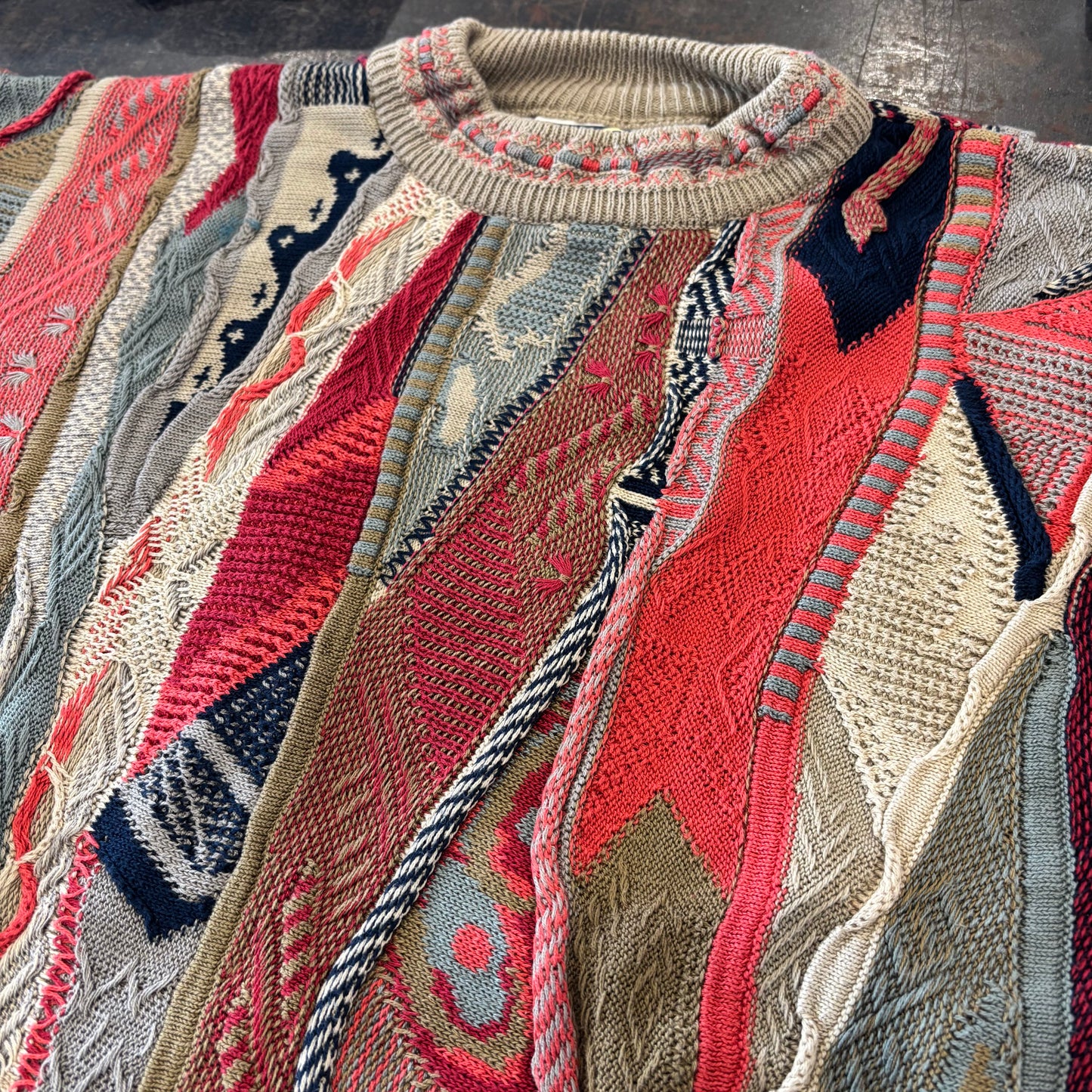 90's CARLO ALBERTO 総柄 3Dニット セーター マルチカラー (XS) /A8953K-SO