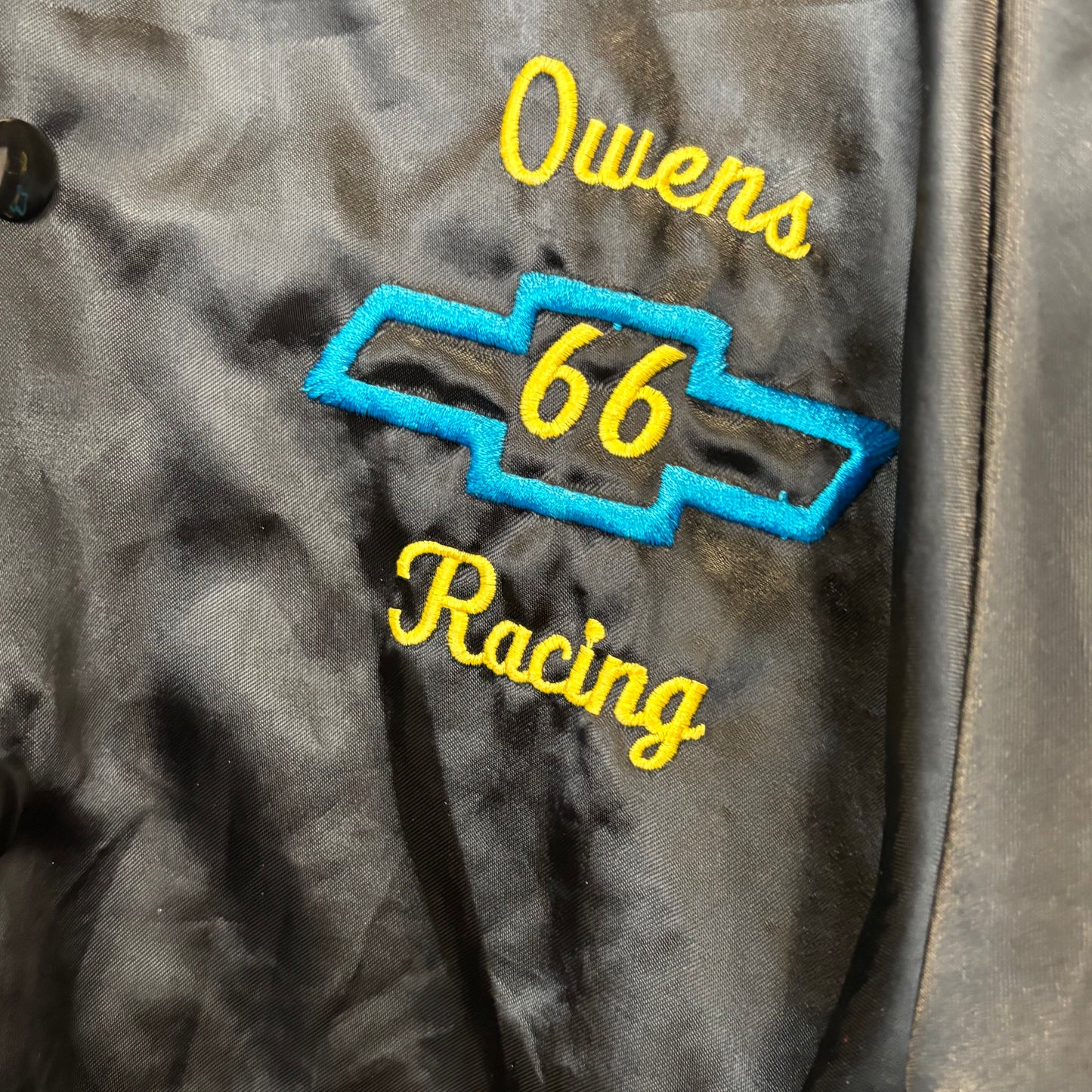 90's ブランド不明 ナイロンスタジャン シボレー Owens 66 racing   黒 (M)/A7720J-SO