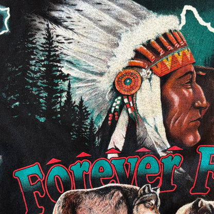 90's American Thunder Forever Free 狼 プリントTシャツ 黒 (2XL)/B2732T-SO