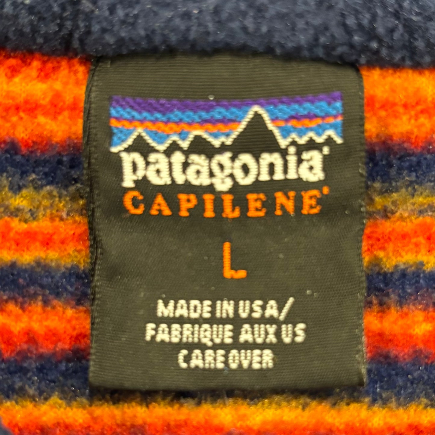 90's Patagonia パタゴニア Capilene キャプリーン フリース プルオーバー マルチボーダー オレンジネイビー (L) /A9841F-SO