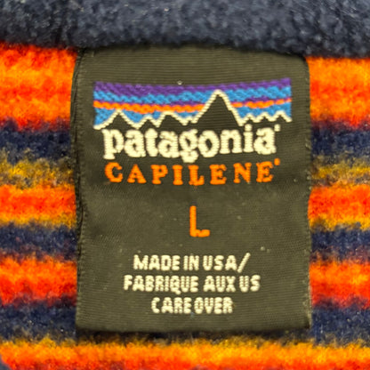 90's Patagonia パタゴニア Capilene キャプリーン フリース プルオーバー マルチボーダー オレンジネイビー (L) /A9841F-SO