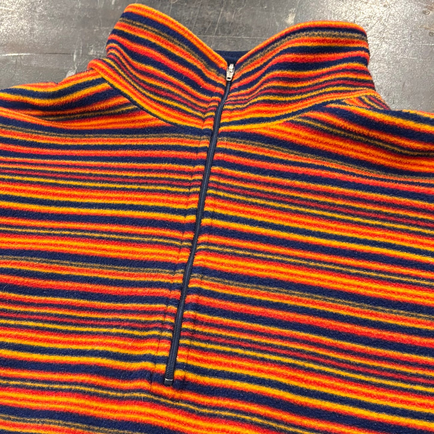 90's Patagonia パタゴニア Capilene キャプリーン フリース プルオーバー マルチボーダー オレンジネイビー (L) /A9841F-SO