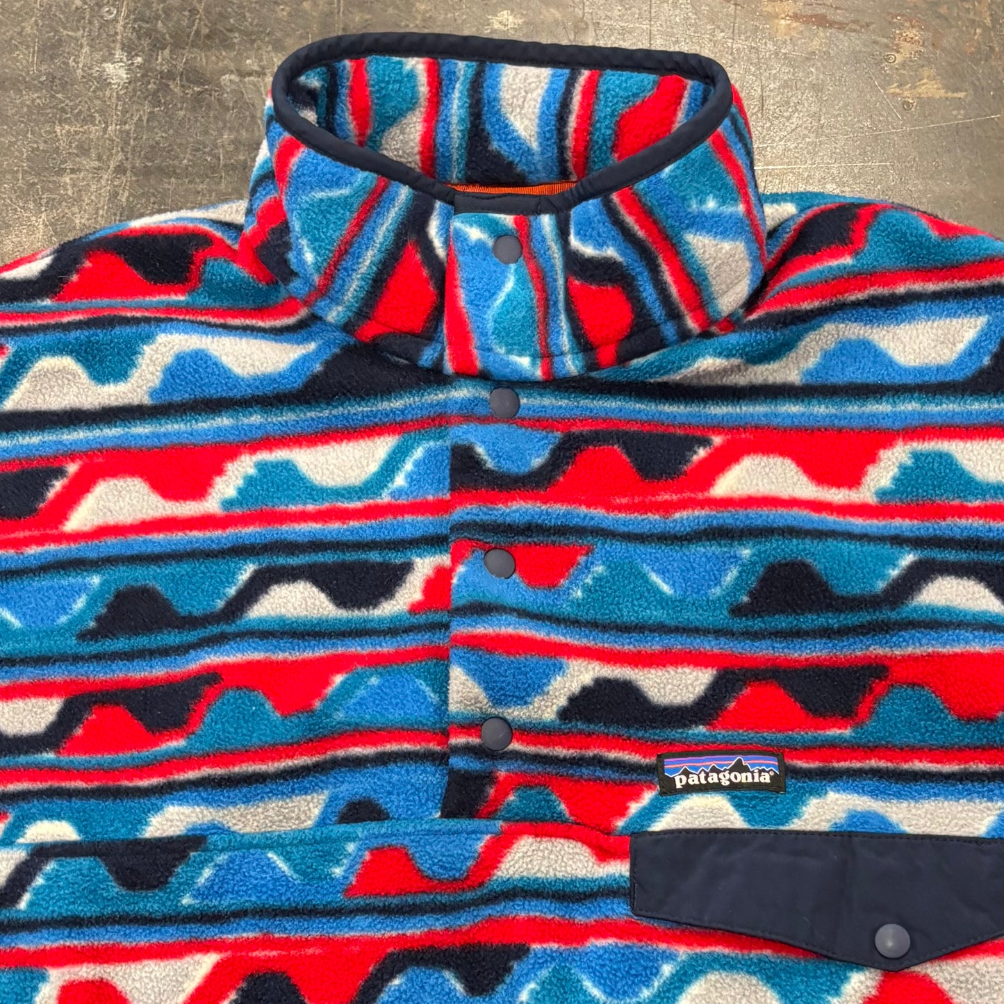 FA16 Patagonia パタゴニア スナップT フリース プルオーバー 総柄 ターコイズブルーレッド (L) /A9854F-SO