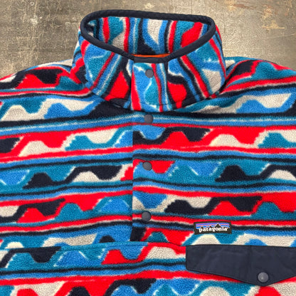 FA16 Patagonia パタゴニア スナップT フリース プルオーバー 総柄 ターコイズブルーレッド (L) /A9854F-SO