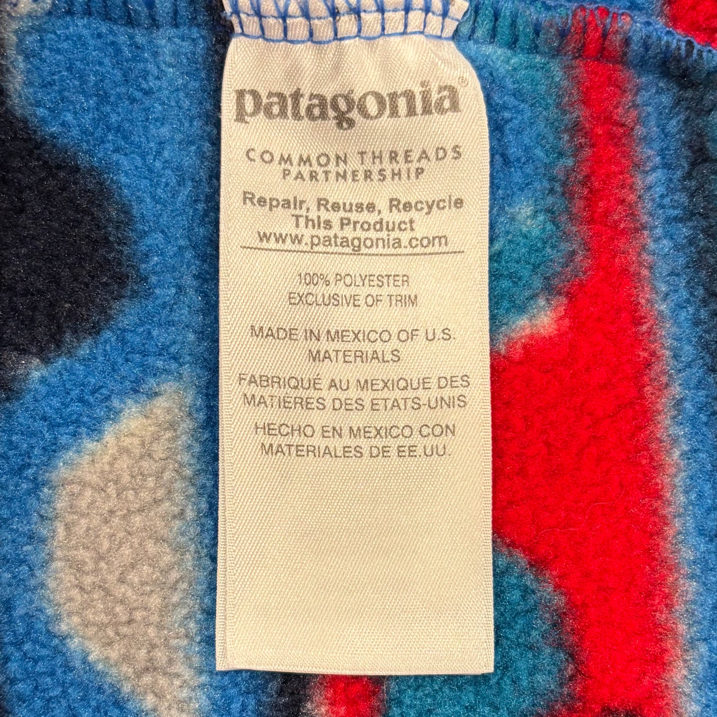 FA16 Patagonia パタゴニア スナップT フリース プルオーバー 総柄 ターコイズブルーレッド (L) /A9854F-SO