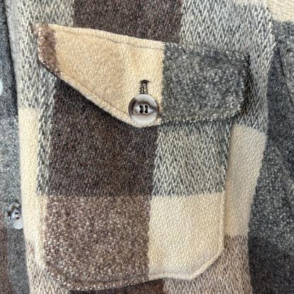 70's Wool Rich ウールリッチ バッファローチェック シャツジャケット 灰茶ベージュ系 (50)/A5088J-SO