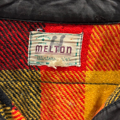 60's~70's Melton ウールチェックシャツ 赤黒黄 (サイズ不明)/A8978S-SO