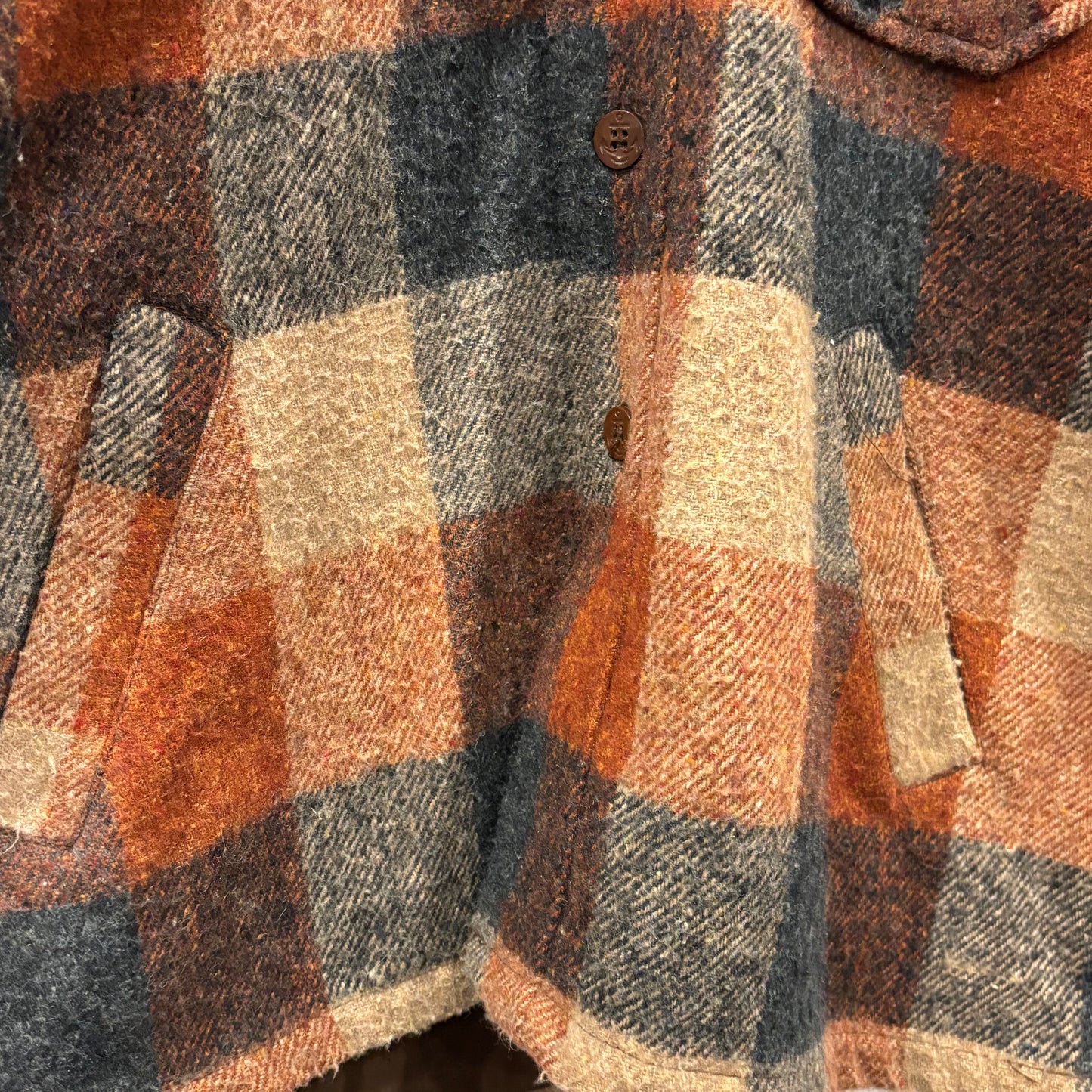 70's Sears ウールチェック cpoジャケット 黒橙ベージュ系 (M)/C0029J-SO