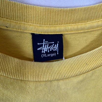 90's Stussy ステューシー スニーカー プリントTシャツ イエロー(XL)/C0744T-SO