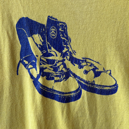 90's Stussy ステューシー スニーカー プリントTシャツ イエロー(XL)/C0744T-SO