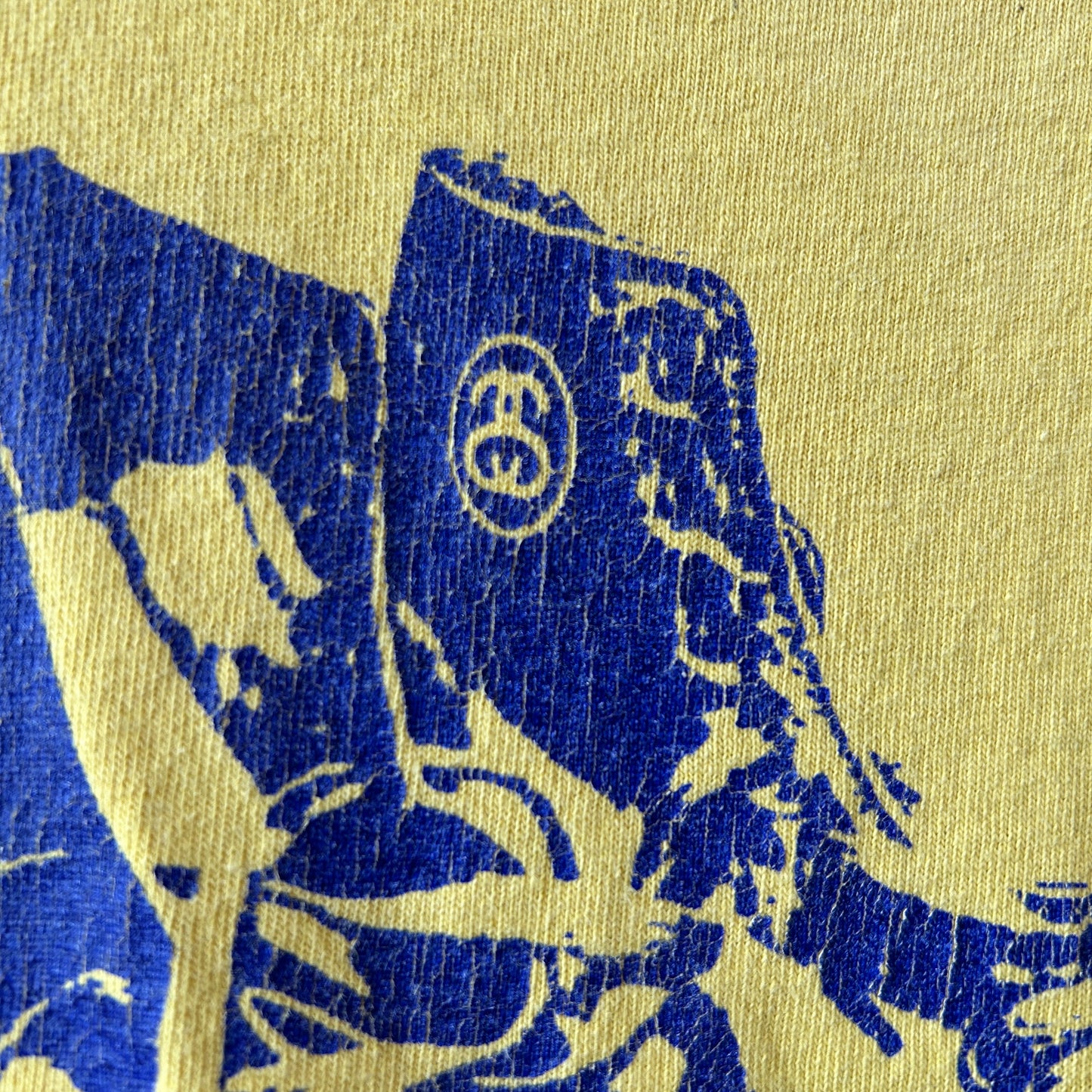 90's Stussy ステューシー スニーカー プリントTシャツ イエロー(XL)/C0744T-SO