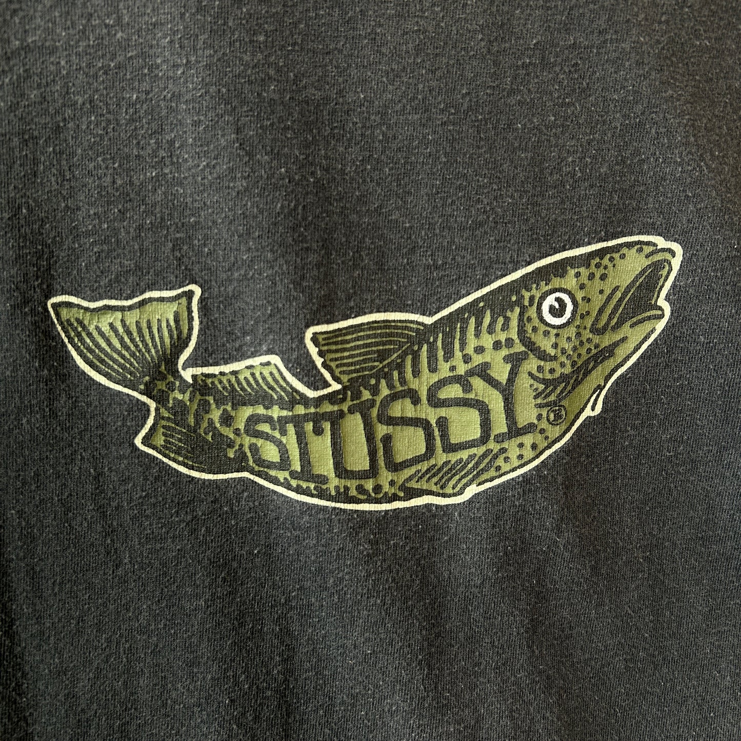 80's Stussy ステューシー Don't Take The Bite... 魚 Tシャツ ブラック (L)/C0434T-SO