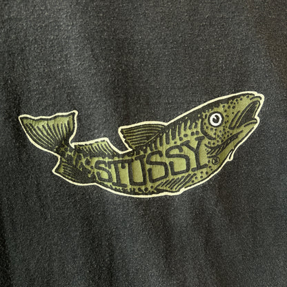 80's Stussy ステューシー Don't Take The Bite... 魚 Tシャツ ブラック (L)/C0434T-SO