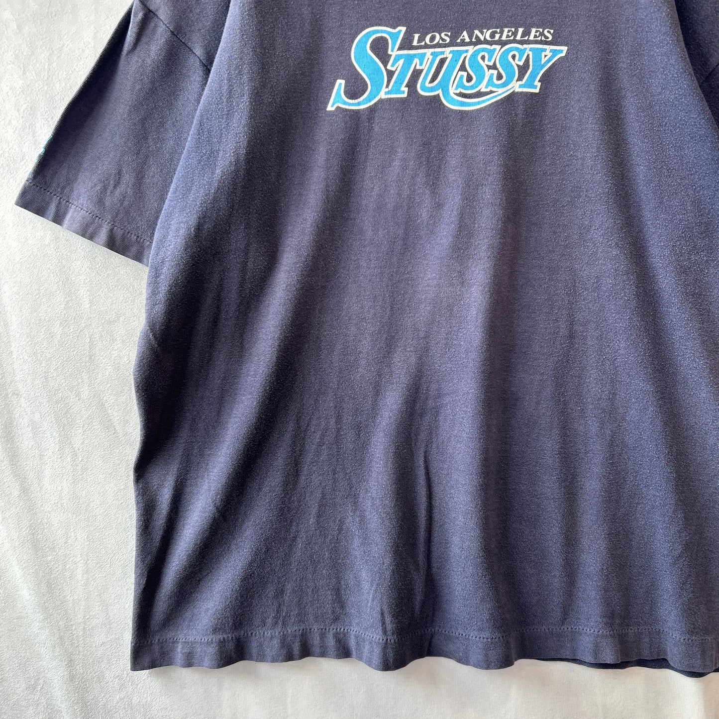 90's Stussy ステューシー LA Lakers ロゴTシャツ USA製 ネイビー(XL)/C0438T-SO