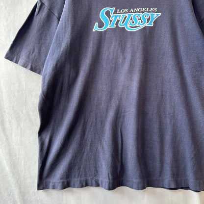 90's Stussy ステューシー LA Lakers ロゴTシャツ USA製 ネイビー(XL)/C0438T-SO