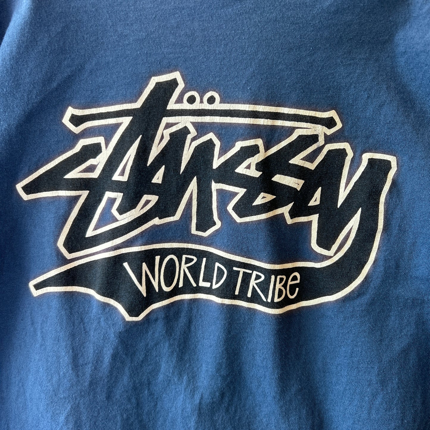 80's Old Stussy ステューシー World Tribe ロゴロンT ブルー 長袖 (L)/C0507T-SO