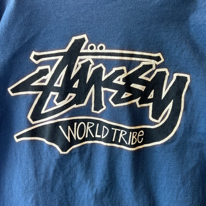 80's Old Stussy ステューシー World Tribe ロゴロンT ブルー 長袖 (L)/C0507T-SO