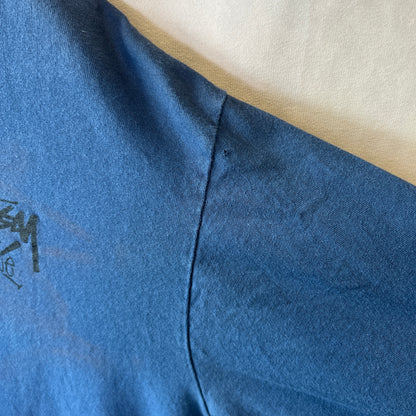 80's Old Stussy ステューシー World Tribe ロゴロンT ブルー 長袖 (L)/C0507T-SO