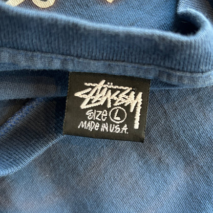 80's Old Stussy ステューシー World Tribe ロゴロンT ブルー 長袖 (L)/C0507T-SO