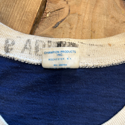 70's Champion チャンピオン バータグ トリムTシャツ リンガー 紺白(M)/A7553T-SO