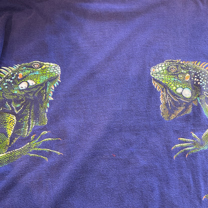 90's Hanes イグアナ アニマルプリントTシャツ 動物 紫(XL)/B2731T-SO