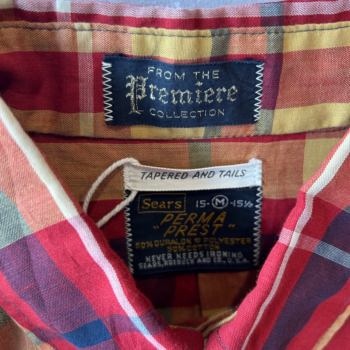 70's Sears Perma Prest シアーズ ボタンダウンチェックシャツ (M)/6708SH-SO