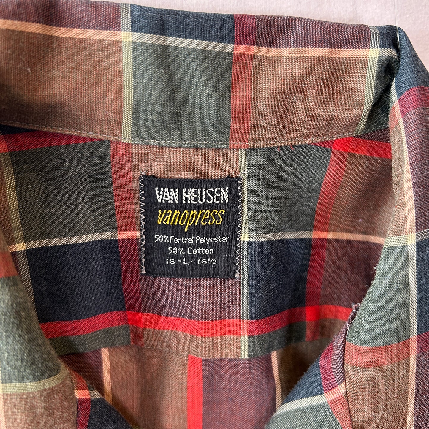 60's Van Heusen  コットン/ポリ混紡 オープンカラーシャツ (L)/C0747SH-SO