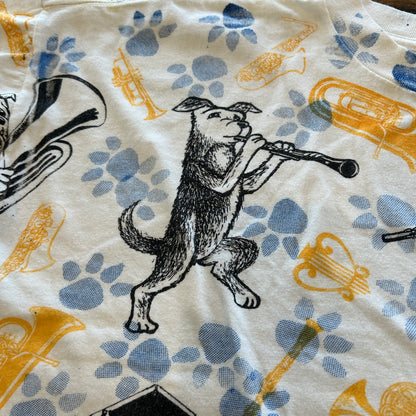 90's "JAZZ DOGS NEW ORLEANS" Tシャツ 総柄 ホワイト (XL)/A7558T-SO