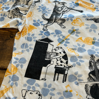 90's "JAZZ DOGS NEW ORLEANS" Tシャツ 総柄 ホワイト (XL)/A7558T-SO