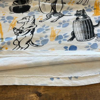 90's "JAZZ DOGS NEW ORLEANS" Tシャツ 総柄 ホワイト (XL)/A7558T-SO