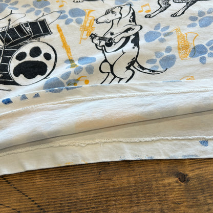 90's "JAZZ DOGS NEW ORLEANS" Tシャツ 総柄 ホワイト (XL)/A7558T-SO