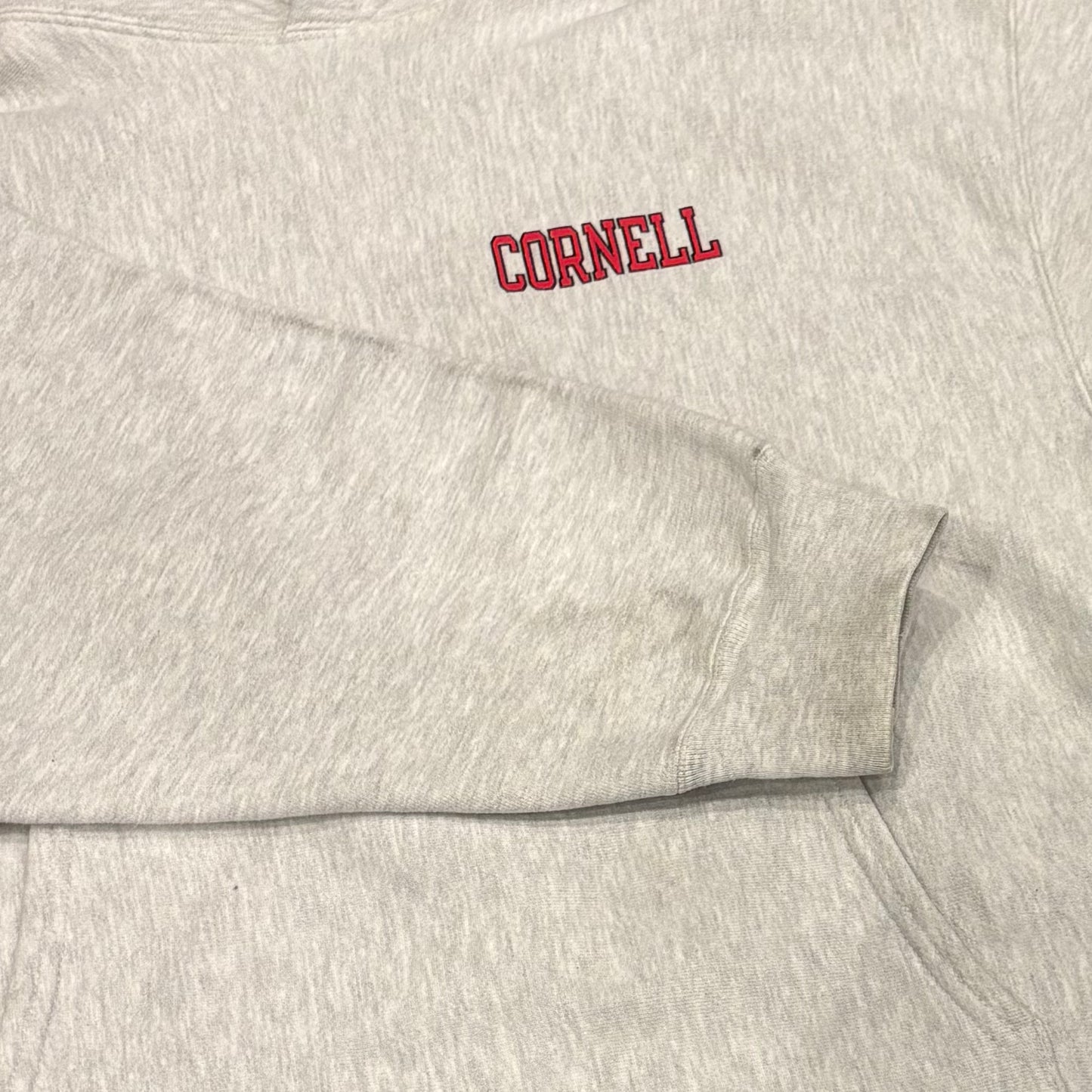 00's Champion REVERSE WEAVE リバースウィーブ CORNELL 両面プリント カレッジフーディー アッシュグレー (XL)/A8197S-SO