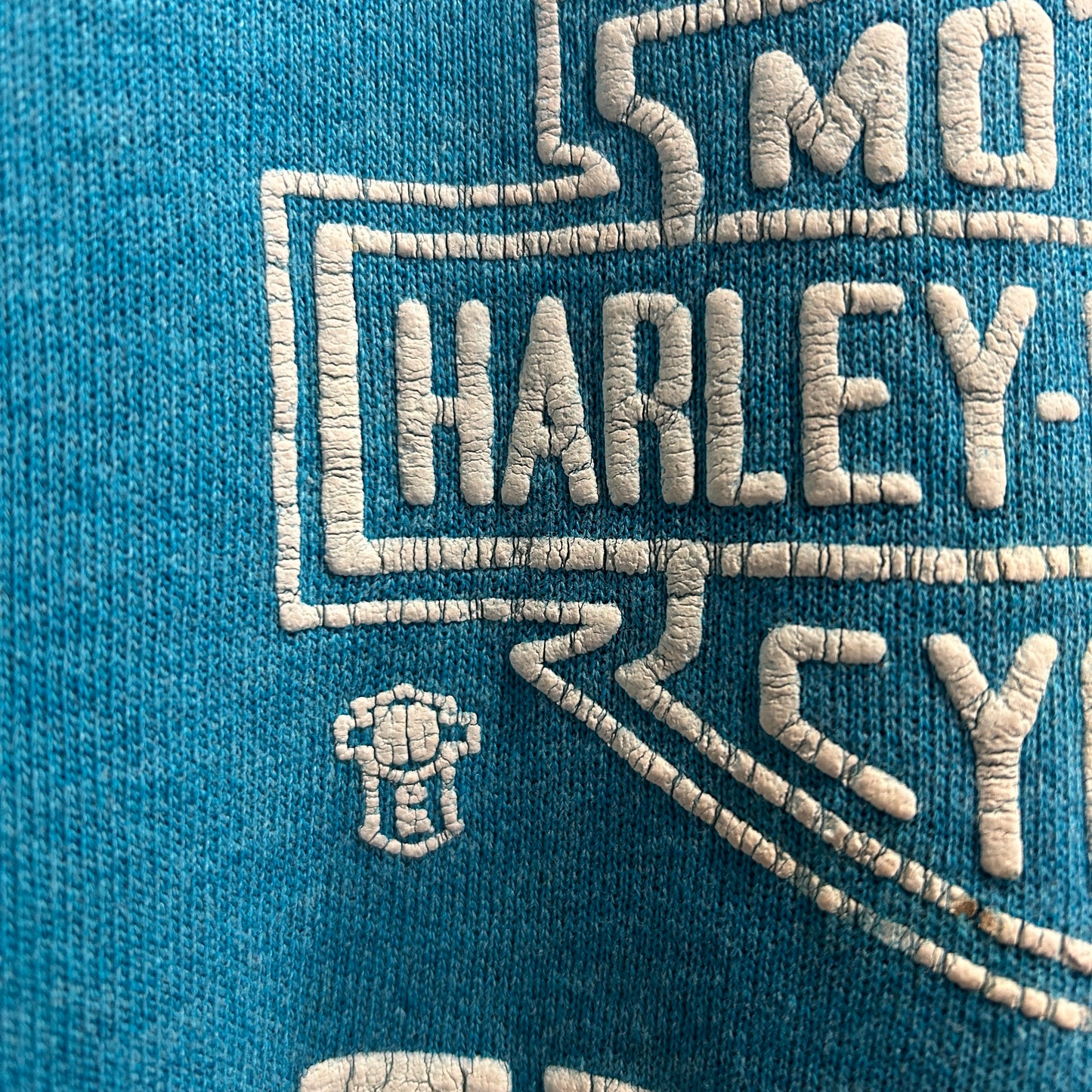 80's Harley Davidson ハーレー 発泡/ラバー両面プリントスウェット ターコイズ/A8411S-SO
