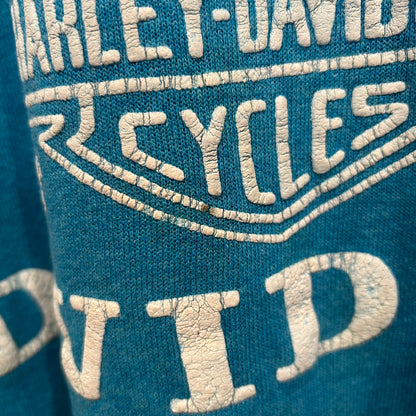80's Harley Davidson ハーレー 発泡/ラバー両面プリントスウェット ターコイズ/A8411S-SO