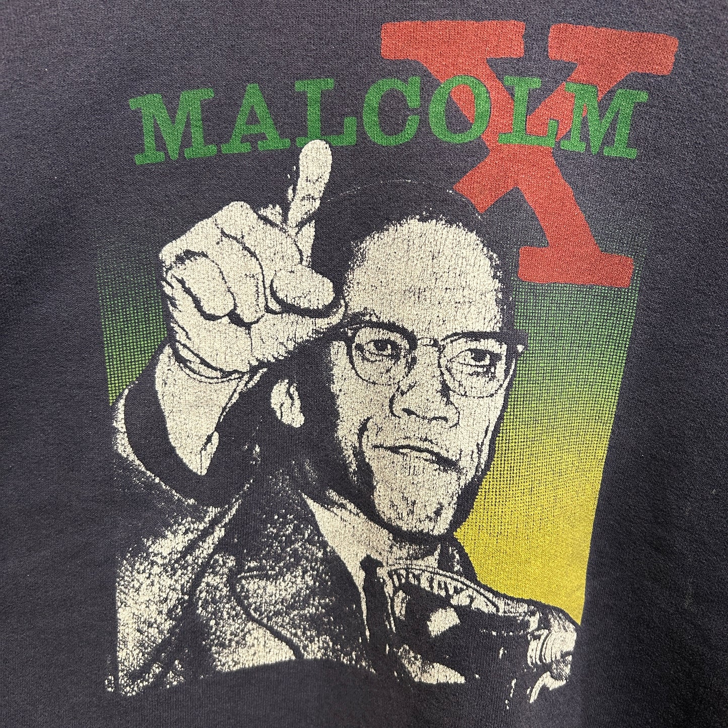 90's MALCOM X マルコム プリントスウェット フェード ネイビー/A8210S-SO